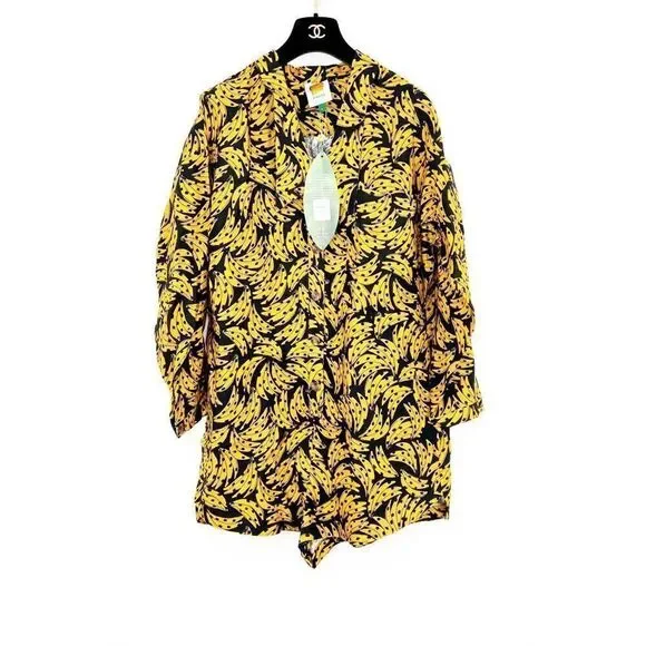 FARM RIO NWT Black Spotted Banana Print Mini Romper LARGE